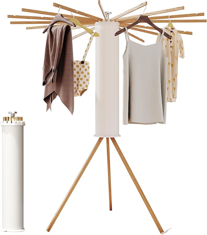 Clothes Drying Rack Foldable,Laundry Drying Rack,Drying Rack Clothing(16 Wood Poles),Clothes Hanger Rack,Laundry Rack Folding,Collapsible,Retractable