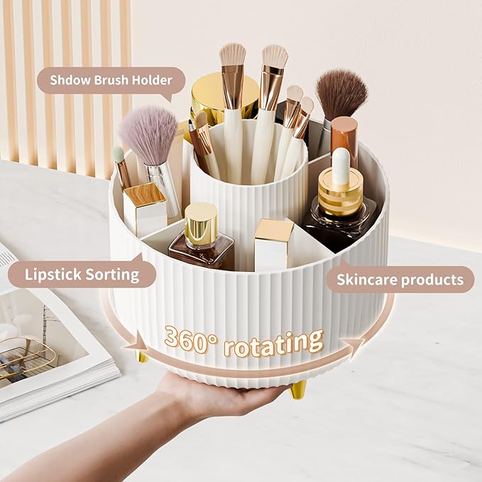 360° Rotate Makeup Brush Holder Organizer, Makeup Organizers Countertop, Makeup organization and Skincare Storage for Vanity, Desktop, Bathroom (White)