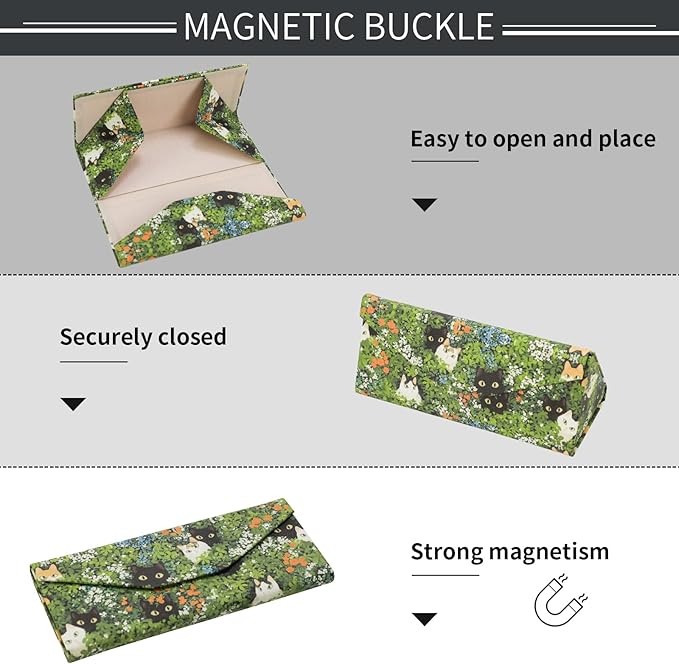 Foldable Glasses Case, Magnetic PU Leahter Sunglasses Case, Cute Hard Shell Folding Eyeglass Cases for Women Kids