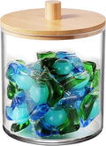 SheeChung 1 Pack 50 Oz Large Apothecary Jar with Bamboo Lid, Laundry Pods Container, Storage Jars for Bathroom Organization, Plastic Canisters with Cute Stickers Spoons(Natural)