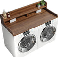 2-Tier Washer Dryer Countertop with 2.75" H Edge Rails, 58" W x 28" D Laundry Countertop for Folding Clothes, Washer and Dryer Topper with Non-Slip Pad (Dark Walnut)