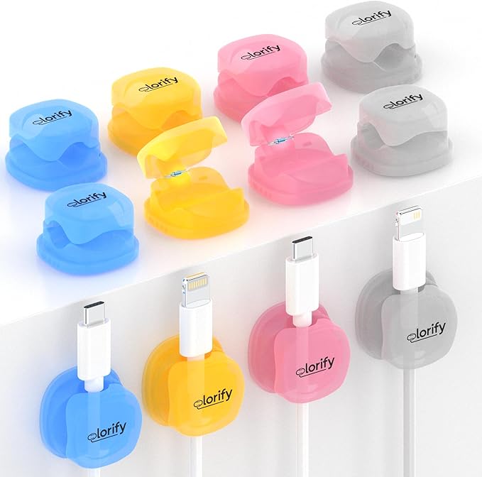 12 Pack Spring Cable Clips, Adhesive Cord Holders for Desk, Nightstand, Laptop, Phone Charging Clips & Car Cable Organizer for Home, Office & Charging Cord Management-(Multicolour)