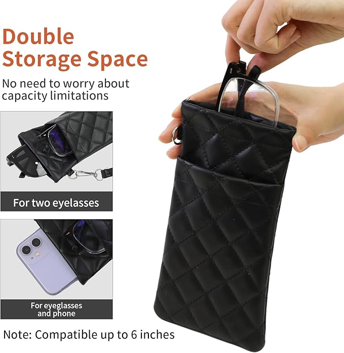 Double Eyeglass Case Soft Dual Glasses Case for Women Men Travel Squeeze Top Sunglasses Cases Eyeglasses Pouch