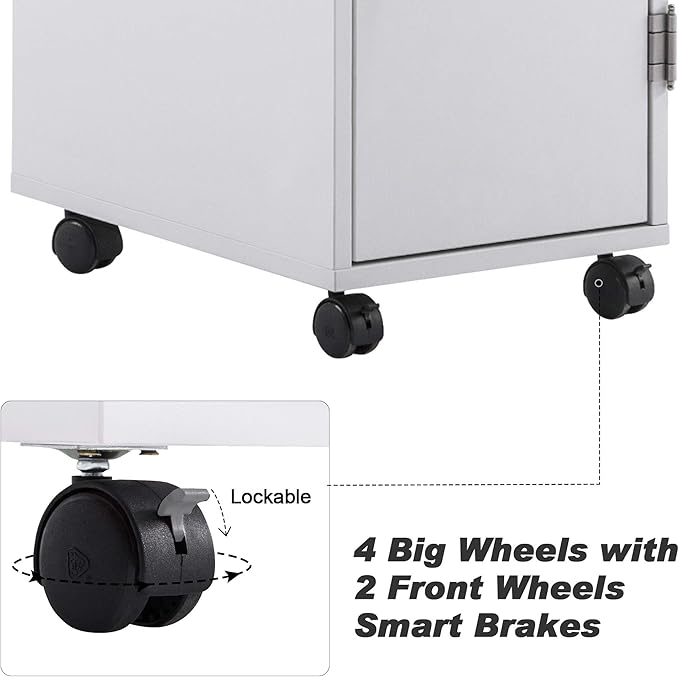 BarberPub Beauty Salon Trolley Storage Cart Hair Dryer Holder Stylist Equipment with Lockable Rolling Wheels, Drawer (White)