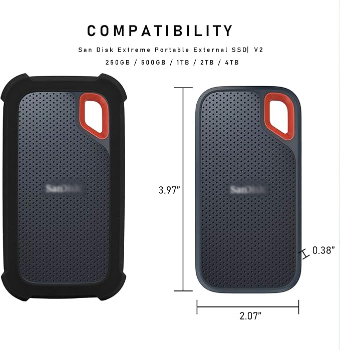 LEFXMOPHY Case Cover Replacement for SanDisk Extreme Portable New Generation SDSSDE61 500GB 1TB 2TB 4TB External SSD, E61 Soft Silicone Portective Skin Sleeve, Black