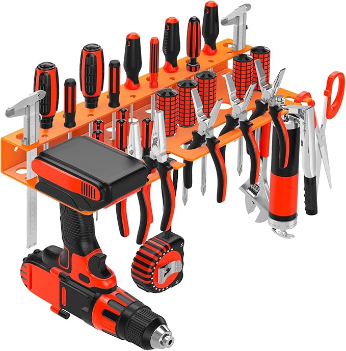Metal Screwdriver Organizer, Wall Mount Plier Organizer Hammer Holder, Hand Tool Storage Rack for Garage Workshop Workbench(orange, 1PC)