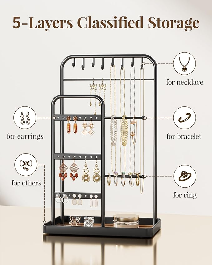 pickpiff Jewelry Holder Stand: Jewelry Display for Necklace, Bracelet, Earring, Ring, Black