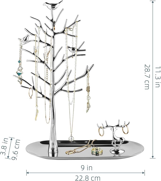 MORE&LESS Tree and Deer Jewelry Rack,for Ring Earrings Necklace Bracelet,Suitable for living rooms, bathrooms,offices,etc.