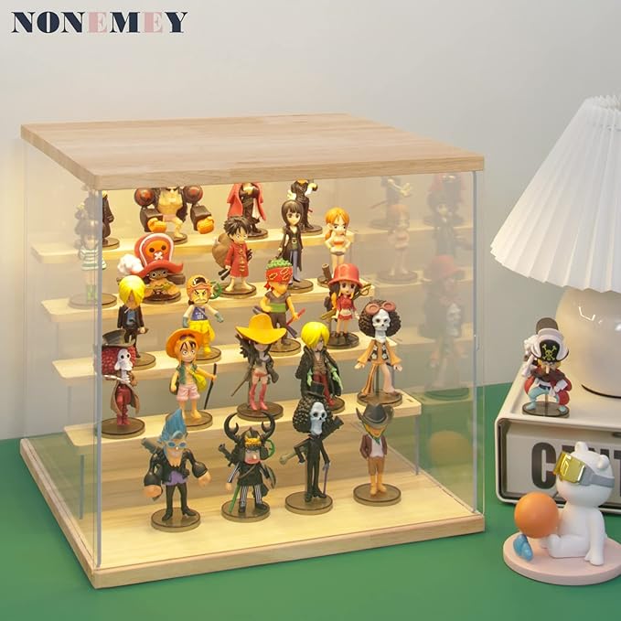 NONEMEY Clear Acrylic Display Case Stand with LED Light 2/3/4/5/6 Tier Storage Box Showcase Dustproof Organizer Box for Collectibles (White 5Tier 12.4*12.2*12inch )