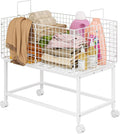 Large Rolling Laundry Basket Cart,Wire Laundry Hamper Cart with Handle and Wheels,White High Laundry Hamper for Laundry Room,Bedroom and Bathroom-120L White (29.5" L*19.7" W*27.95" H inch)
