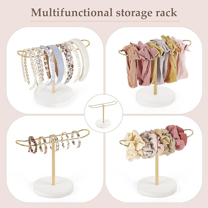 Dahey Headband Holder Metal Headband Organizer Hair Hoop Display Stand, Modern Hair Accessories Organizer Storage Hair Ropes Bracelets Bangles College Dorm Room Decor for Women and Girls, Gold