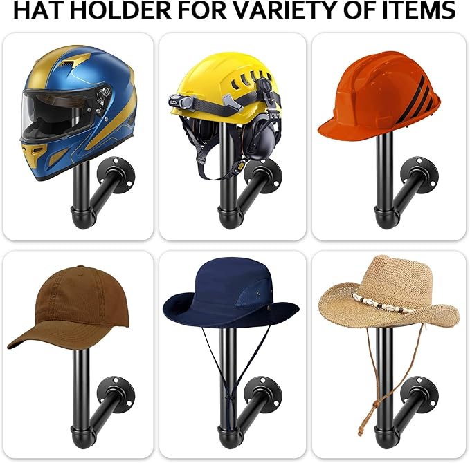 2PCS Cowboy Hat Rack Wall Mount, Wooden Western Rustic Metal Hanger, Wall Mounted Helmet Hanger for Multifunctional Display Hanger Stand for Cap Wig Hats, Fedora, Sun Hats