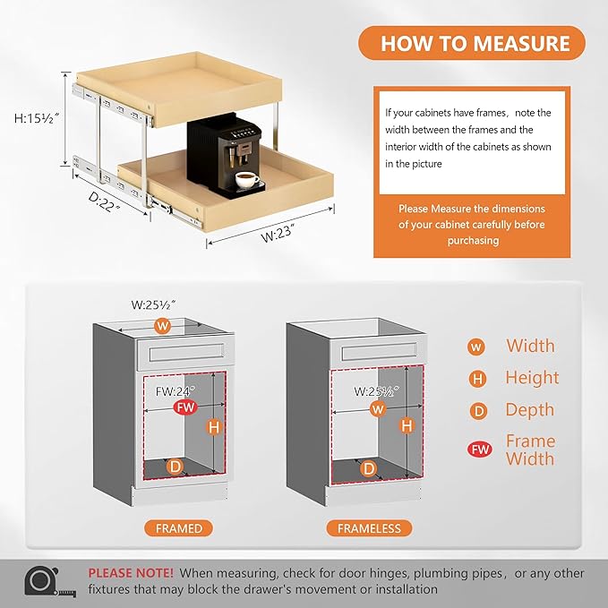 WelFurGeer 2-Tier Pull Out Cabinet Organizer with Soft Close Slides, Pull Out Drawers for Cabinets, Heavy-Duty Slide Out Drawers for Kitchen Cabinets, Under Sink, Pantry & Bathroom
