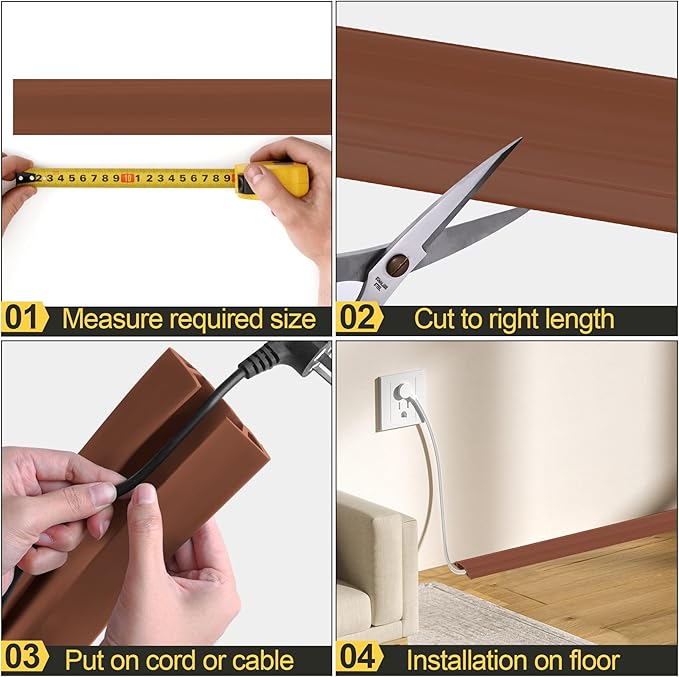 MYFAMIREA 10FT Floor Cord Cover Heavy Duty Cable Cover Protector 3 Channels Extension PVC Floor Wire Cover Outdoor Cord Hider Management Cord Cover for Wire on Floor for Home Office Outdoor, Brown