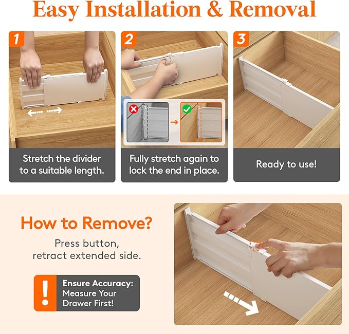 Lifewit 8" High 6 Pack Deep Drawer Dividers, 13.8-22.5" Adjustable Dresser Drawer Divider, White Drawer Organizer for Clothes, Tall Drawers Separators for Dresser, Kitchen, Bedroom, Cabinet, Office