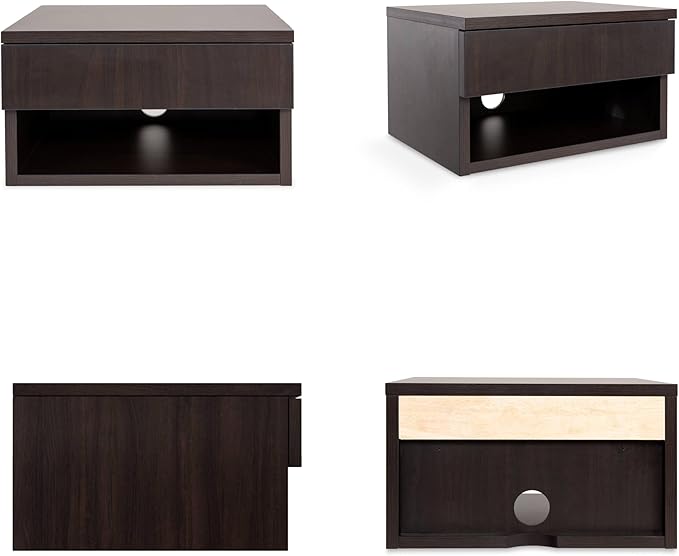 JONATHAN Y NST2002B Ettore 15.71" Mid-Century Modern Floating Wall Mounted Nightstand with Soft-Close Drawer and Cable Hole, Black