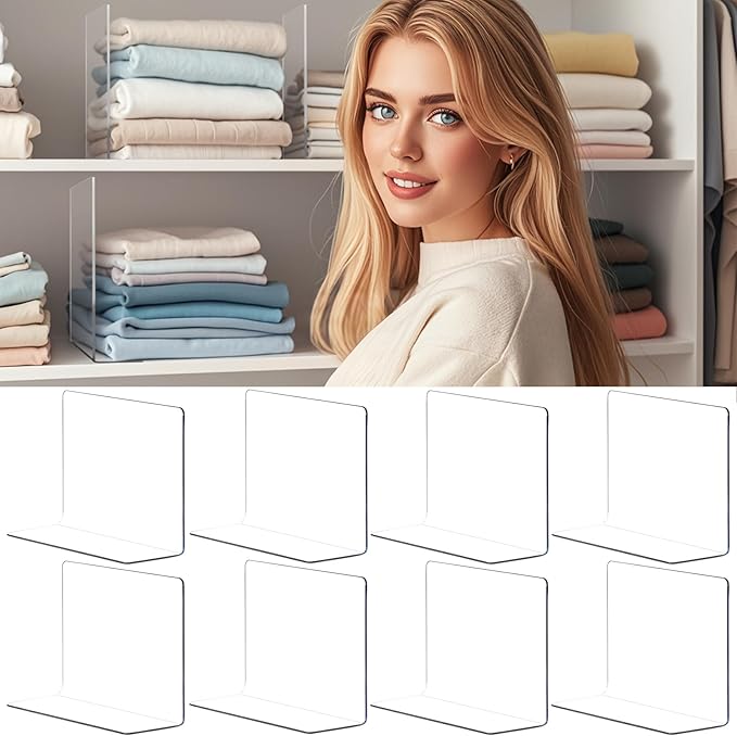 Shelf Dividers for Closet Organization - Acrylic Closet Dividers for Shelves - Clear Free-Standing Shelf Separators for Clothes Sweater Purse