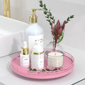 10" Oak Wood Bathroom Tray for Counter, Vanity Tray for Perfume Lotion Candle Makeup Jewelry Sink Soap Holder Turntable Dresser Organizer Countertop Coffee Table Decor Organization and Storage Pink