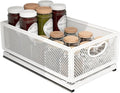 Sliding Cabinet Basket Organizer Drawer Self Adhesive Slide out Pantry Shelves Heavy Duty Carbon Steel Slide Cabinet Storage Basket with Handle for Bathroom Kitchen Home