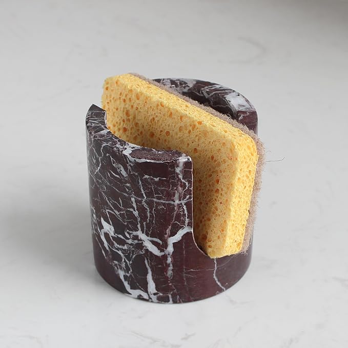 Natural Marble Travertine Sponge Holder for Kitchen Counter, Drying Rack, Sponge Caddy for Sink Organizer - Rosa Levanto Marble