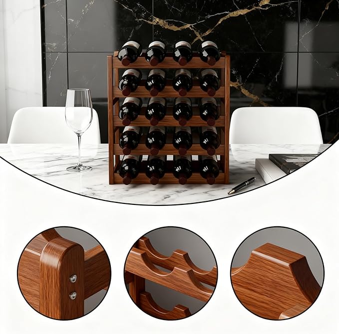 Wine Rack Freestanding Floor, Bamboo Wine Racks Cabinet Shelf 4-Tier 16 Bottles Freestanding Wine Bottle Holder, Retro Minimalist Home Decor Wine Display Rack for Cabinet Countertop