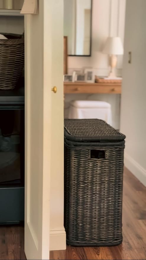 The Basket Lady 3-Compartment Wicker Laundry Sorter Hamper, 30 in L x 15 in W x 28 in H, Antique Walnut Brown