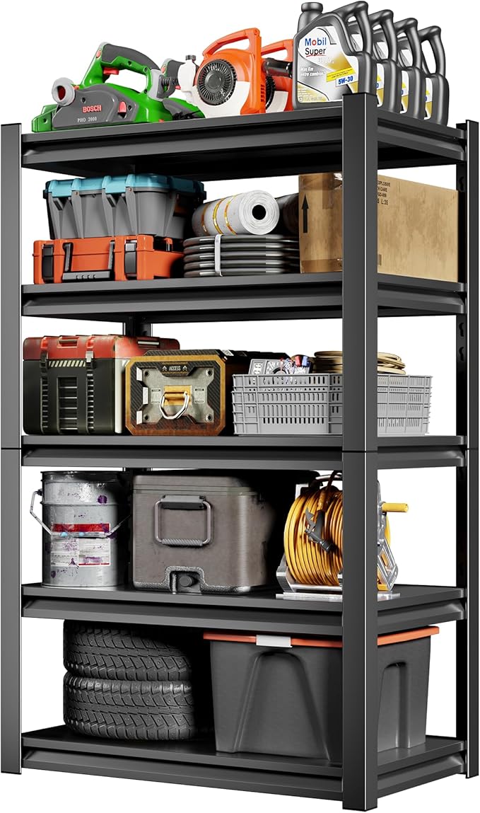 2500LBS Storage Shelves 5 Tier Garage Shelving Heavy Duty Adjustable Shelving Unit Metal Storage Rack for Basement, Pantry, Kitchen, Warehouse 15.8" D x 23.6" W x 63" H
