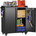 Aobabo 2 Door Metal Tool Storage Cabinet with Wheels, Locking Steel Rolling Tools Chest Garage Storage Cabinet with 1 Shelves, Assembly Required