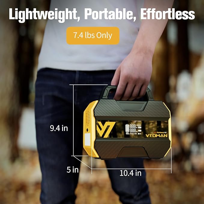 VTOMAN FlashSpeed 300 Portable Power Station, 300W 230Wh LiFePO4 Battery with 3000 Life Cycles, 100W PD USB-C Fast Charge, 6 Outputs for Outdoor Camping, Home Backup, RV, Off-Grid