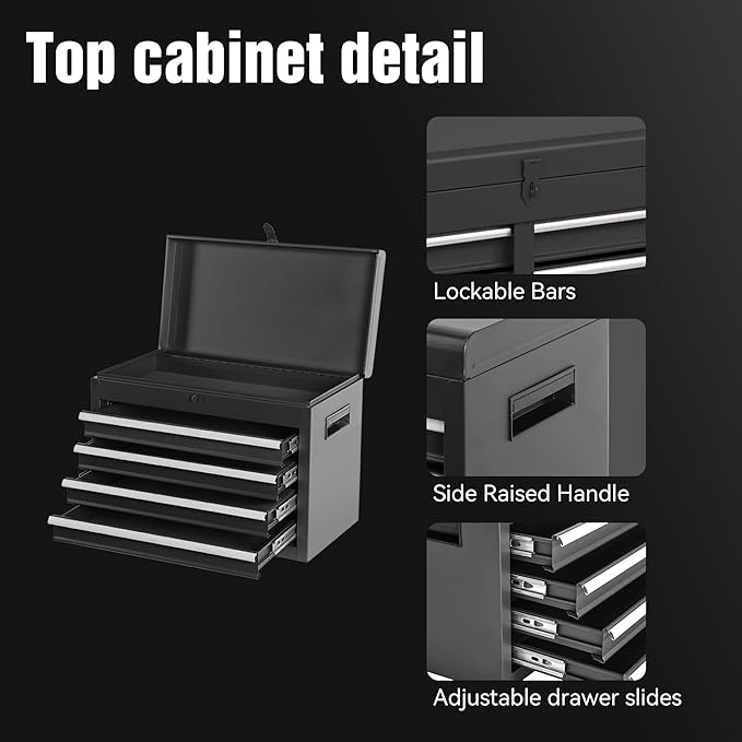 5-Drawer Rolling Tool Storage Chest Cabinet with Detachable Top Tool Box, Liner, Universal Lockable Wheels,37.6"x 20.7"x 11" Expandable, Locking Mechanism, Metal Tool Cart for Garage Workshop