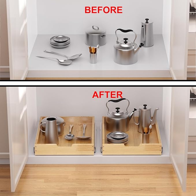 Wood Pull Out Cabinet Organizer 23" W x 21" D, Heavy-Duty Sliding Drawers for Inside Cabinets Storage and Organization for Kitchen, Pantry, Bathroom