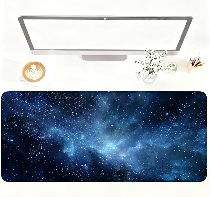 Galaxy Mouse Pad – Large Extended Desk Mat 35.43 x 15.75 in – Deep Space Nebula Starry Sky Design, Non-Slip Base, Waterproof Surface, Oversized Keyboard & Mouse Pad for Gaming or Office