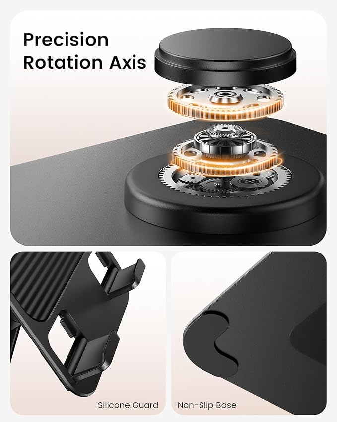 Lamicall Rotating Tablet Stand for Desk - [Fully Adjustable][Foldable & Portable] iPad Stand with Heavy-Duty Base, Tablet Holder for 4.7-13" Devices, 2025 iPad Pro Air Mini, Kindle, iPhone 17 Pro Max