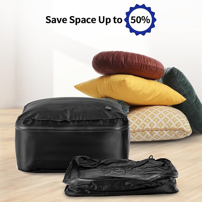 Keaber Travel Vacuum Bag with Pump,Reusable Airless Vacuum Bag for Travel Luggage, Space Saver Vacuum Storage Bags Sealer for Clothing (1-Pack,Black,USB Electric Pump)