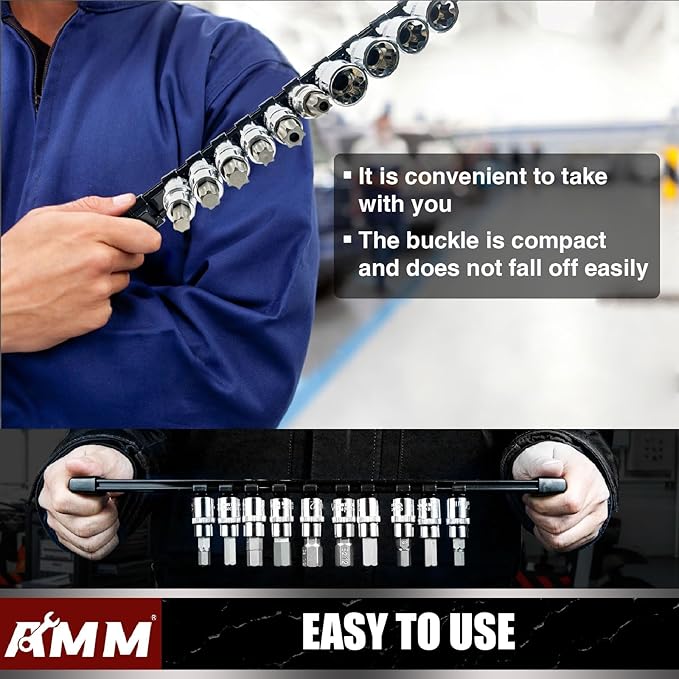 AMM 6-Piece Socket Organizer，3/8 inch Drive ABS Tools-Socket Holder，Heavy Duty Socket Racks，Premium Quality Socket Clip Rail Holder，The best tool trays in the garage