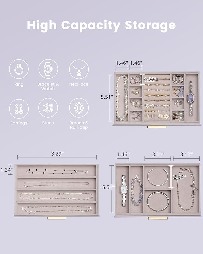 Lolalet Jewelry Box Organizer, 3-Layer Jewelry Organizers and Storage Case with Glass Lid, Ring Earring Bracelet Necklace Holder Organizer, Birthday Christmas Gifts for Women Girls -3Layer, HazePurple