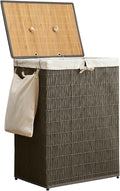 Laundry Hamper with Lid, 52.8 Gallon(200L) Large Laundry Basket 2 Removable Liner Bags, Synthetic Rattan Clothes Hamper with Side Pocket, laundry organization for bathroom, laundry room, Grey