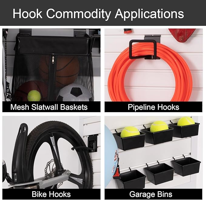 Slatwall Hooks Accessory 14 Pcs, Heavy Duty Single and Double Slatwall Hooks & Hanger Metal Accessories with 6 Slatwall Bin, 1x Slatwall Basket with Zipper