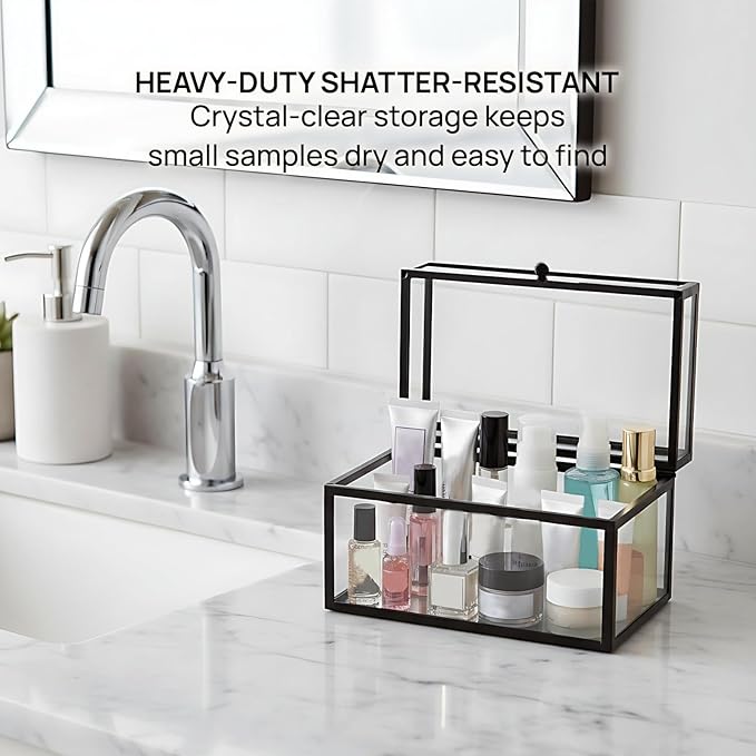40 Lipsticks Organizer with Lid, Glass Display Box Fits Large Perfume & Skincare, Easy-Access Organiser for Vanity Countertop, Multifunctional Display Box in Any Rooms