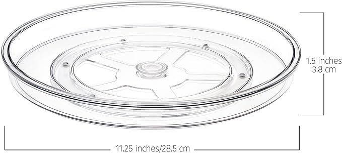 primebox 11" Lazy Susan Organizer. 360 Degree Rotating Turntable for Cabinets, Fridge, Pantry, Bathroom, Under Sink Organizing, Vanity, Countertops, Organizer for Spices Clear. 2 Pack