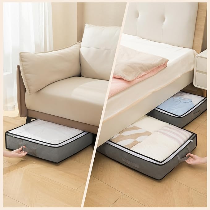 90L Under Bed Storage Containers, Closet Organizers and Storage Bins, Foldable Underbed Storage Bags for Blanket, Clothing, Comforter, Sweaters, Pillows, Linen Sheets, Wrapping Paper,black