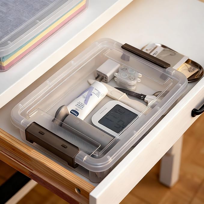 Citylife 6 PCS Clear Plastic Container Clip Box with Latching Lids, Stackable Document Paper Protectors Organizer Container for Office, Home, and School Supplies