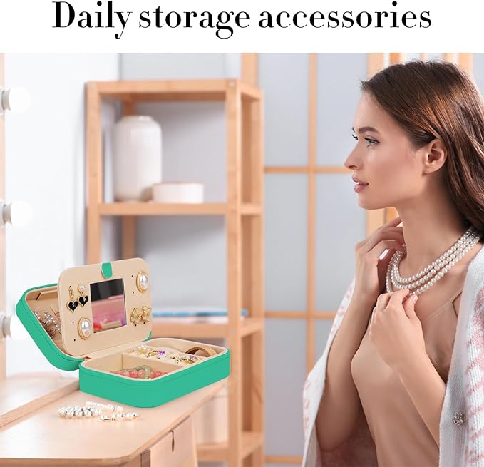 TopPerfekt Travel Jewelry Case, Jewelry Box with Mirror, Jewelry Organizer Bridal Shower Gifts to Her, Earring Storage Travel Case, Trendy Gift for Women and Girls, Girlfriend-Letter K, Green