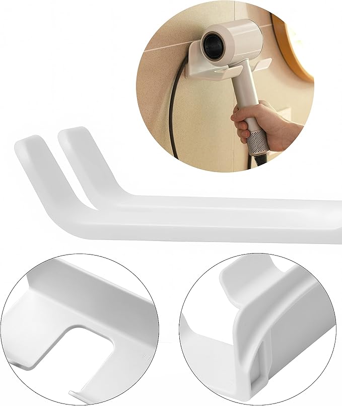 Universal Hair Dryer Holder, Self Adhesive Wall Mount Stand for Most Brand/Size Hair Blow Dryer Hair Dryer Organizer Rack with Plug&Wire Hook for Bathroom