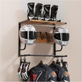 Motorcycle Helmet Holder Wall Mounted, Helmet Rack Wall Mount with Helmet Rack, 4 Glove Chips and 4 hooks, Rustic Helmets Holder and Motorcycle Helmets Racks for Most of Helmet and Clothes