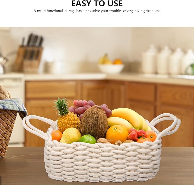 Uonlytech Decorative Cotton Storage Basket with Handle for Nursery and Snacks Large Woven Organizer for Home Multifunctional Storage Bin for Pantry Bedroom and Craft