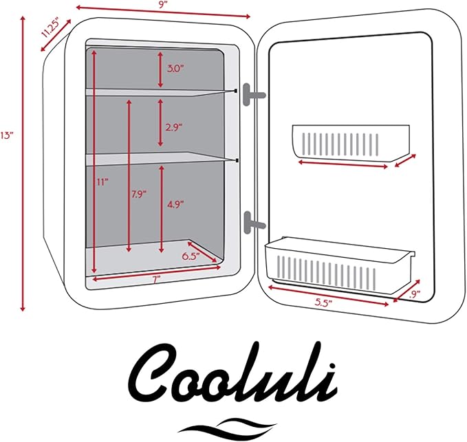 Cooluli 10L Mini Fridge for Bedroom - Car, Office Desk & College Dorm Room - 12V Portable Cooler & Warmer for Food, Drinks, Skincare, Beauty, Makeup & Cosmetics - AC/DC Small Refrigerator (White)