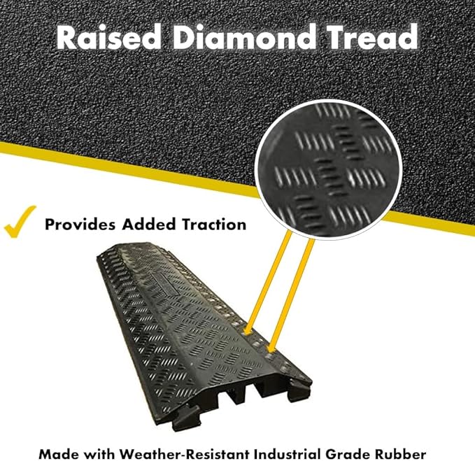 Kable Kontrol Drop Over Floor Cord Cover – 40” Inch Long 2 Channel Cable or Wire Protector – Rubber Ramp for Indoor and Outdoor Use – Black