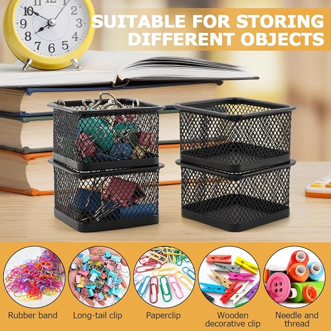 Paper Clip Holder for Desk, Paperclip Holders Mesh Paperclip Dispenser Organizer for Desk Binderclip Bobby Pin Holder Container for Home Office School(SIZE:4pcs)