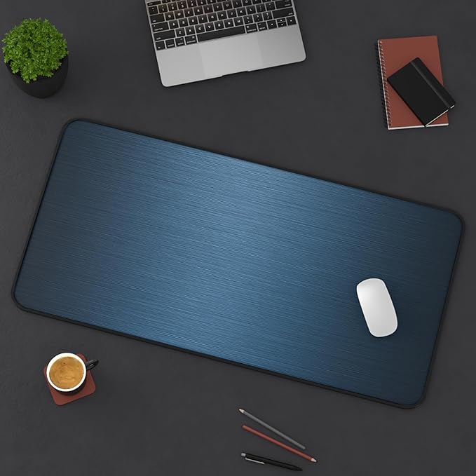 Brushed Metal Texture Desk Mat - Extended Mouse Pad & Desk Pad, Neoprene Surface, Non-Slip Rubber Base, Stitched Edges, Desk Protector for Keyboard & Mouse, Sizes 12x18/12x22/16x32 (Blue, 16x32)